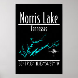 Póster Mapa de Coordenadas de la Orilla del Lago Norris T