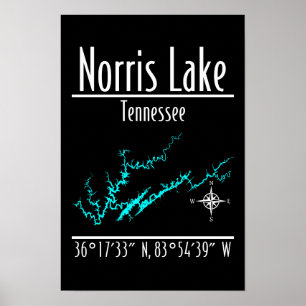 Póster Mapa de Coordenadas de la Orilla del Lago Norris T