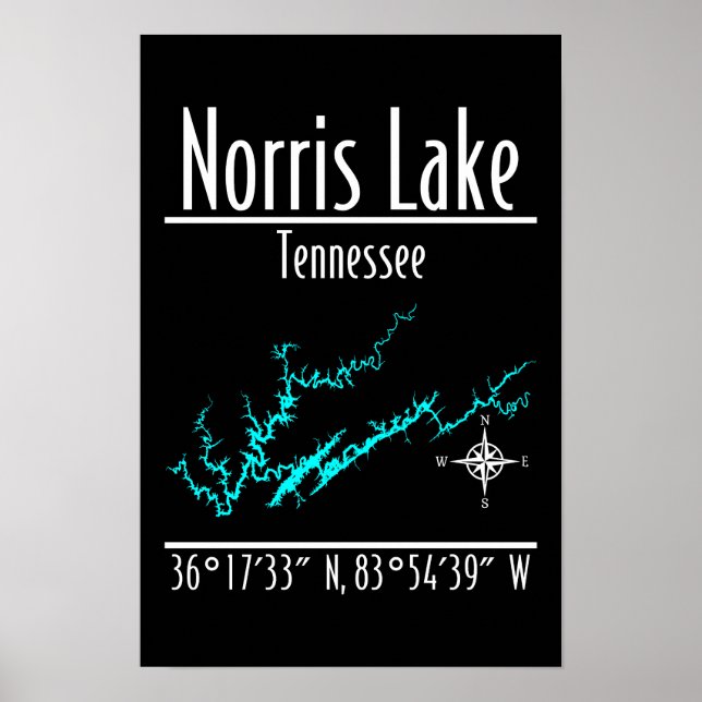 Póster Mapa de Coordenadas de la Orilla del Lago Norris T (Frente)