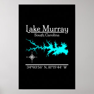 Póster Mapa de Coordenadas del Lago Murray Carolina del S