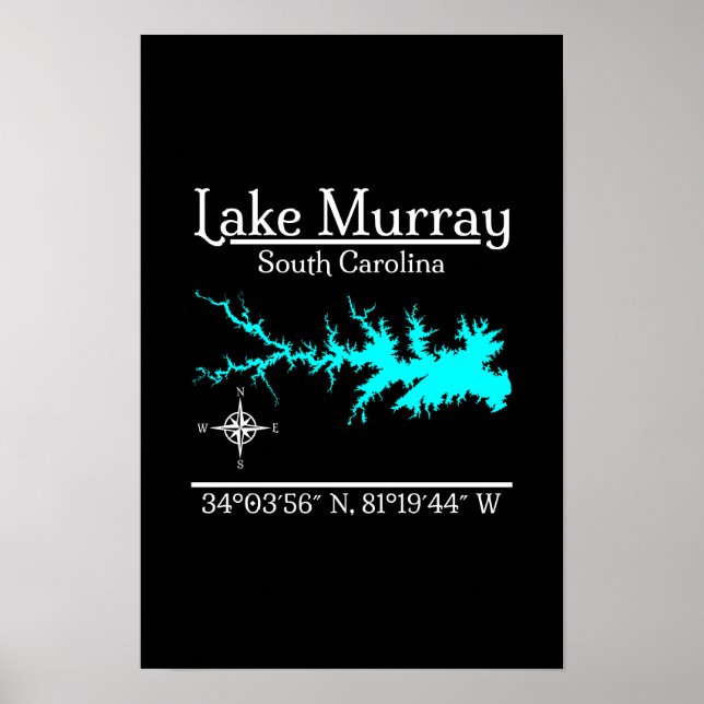 Póster Mapa de Coordenadas del Lago Murray Carolina del S (Frente)