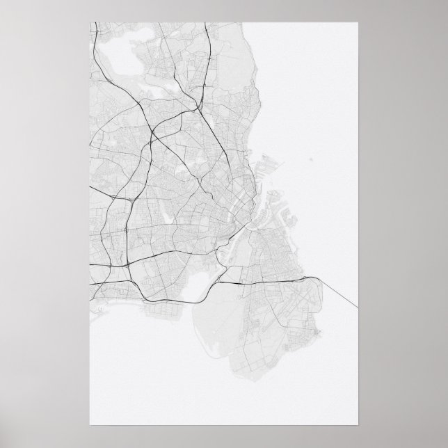 Póster Mapa de Copenhague, Dinamarca. (Blanco en negro) (Frente)