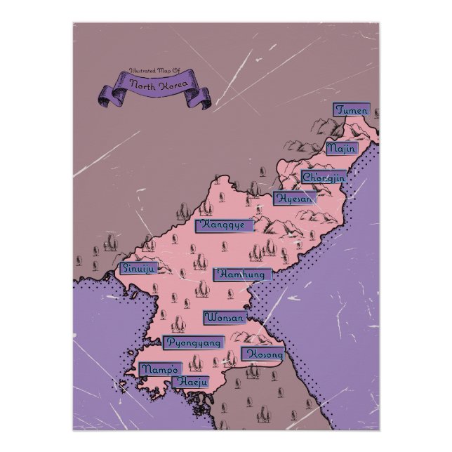 Póster Mapa de Corea del Norte (Anverso)