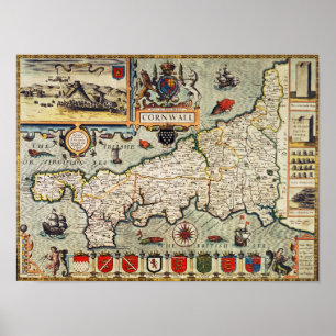Póster Mapa de Cornualles