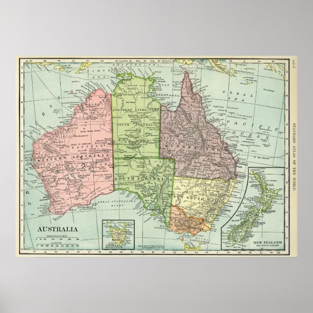 Póster Mapa de cosecha de Australia y Nueva Zelanda (Frente)