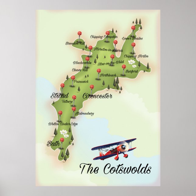 Póster Mapa de cosecha de Cotswolds (Frente)