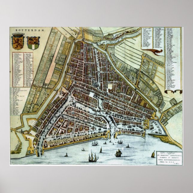 Póster Mapa de cosecha de Rotterdam Países Bajos (1649) (Frente)
