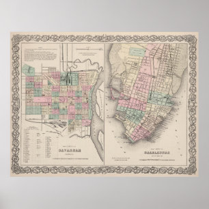 Póster Mapa de cosecha de Savannah GA y Charleston SC 188