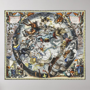 Póster Mapa de cosecha de vintage de las constelaciones d