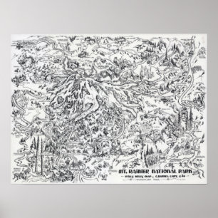 Póster Mapa de cosecha Monte Rainier Viaje pictórico