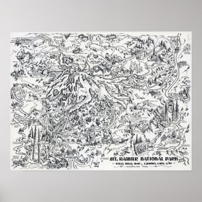 Póster Mapa de cosecha Monte Rainier Viaje pictórico (Frente)