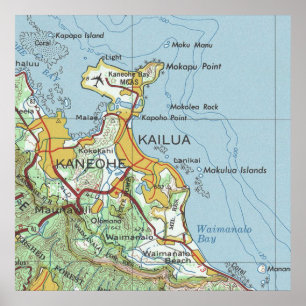 Póster Mapa de cosechas de Kailua y Kaneohe Oahu