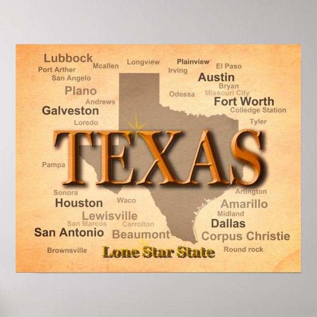 Póster Mapa de cosechas de Texas (Frente)