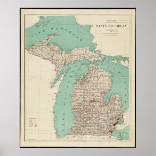 Póster Mapa de cosechas del estado de Michigan