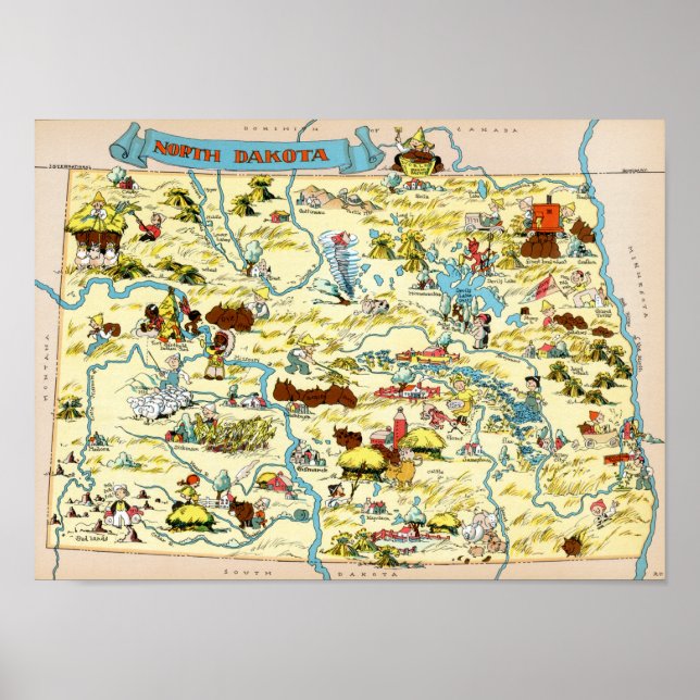 Póster Mapa de cosechas divertidas de Dakota del Norte (Frente)