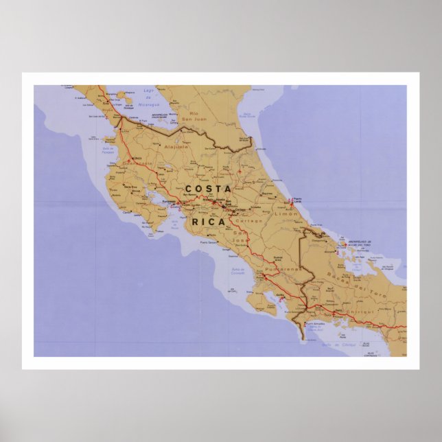 Póster Mapa de Costa Rica (1990) Atlas del país de Améric (Frente)