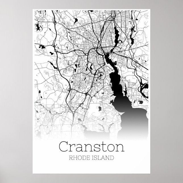 Póster Mapa de Cranston - Isla Rhode - Poster de Mapa de  (Frente)