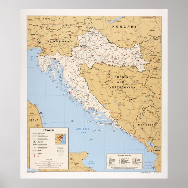 Póster Mapa de Croacia (1995) (Frente)