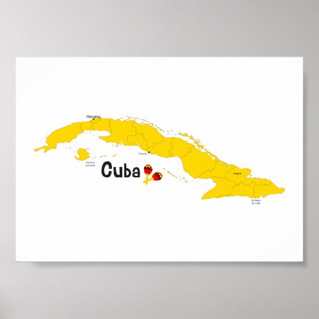 Póster Mapa de Cuba con Maracas (Frente)