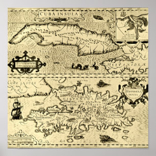 Póster Mapa de Cuba y de La Española