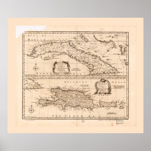 Póster Mapa de Cuba y de Puerto Rico (1747)