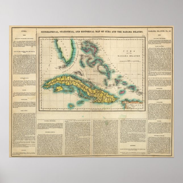 Póster Mapa De Cuba Y Las Islas Bahama (Frente)