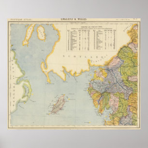 Póster Mapa de cuencas hidrográficas Inglaterra, Gales 1