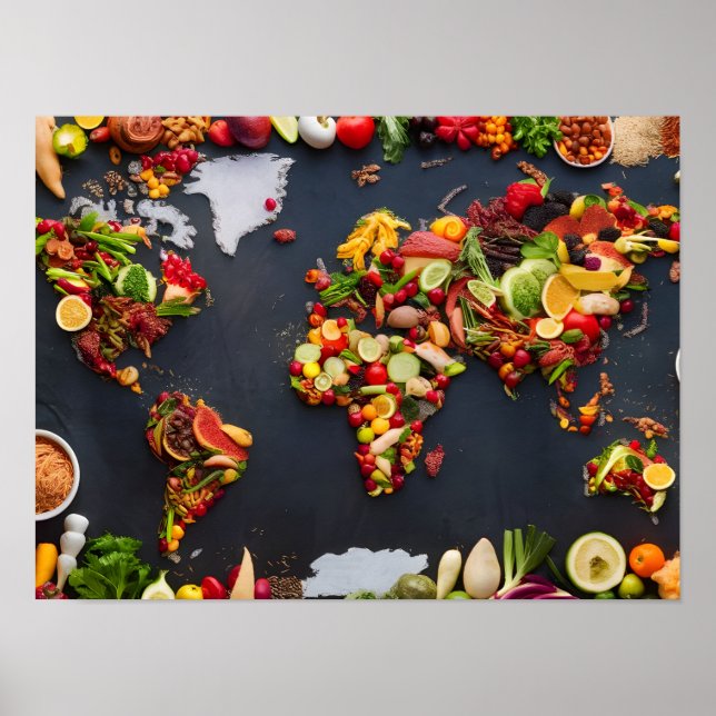 Póster Mapa de Cuidados Globales: Top View the World Map (Frente)