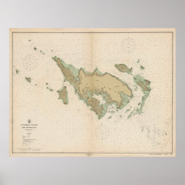 Póster Mapa de Culebra Vintage Puerto Rico (1914) (Frente)