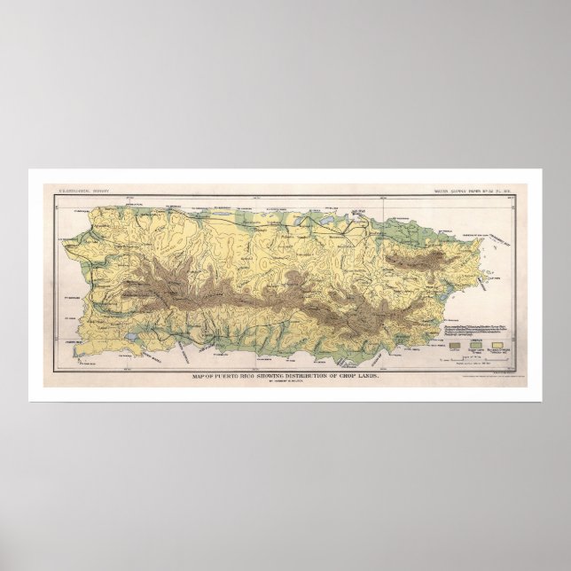 Póster Mapa de cultivos de Puerto Rico 1899 (Frente)