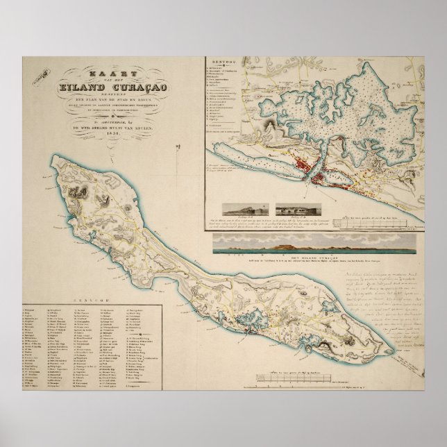 Póster Mapa de Curazao 1836 (Frente)
