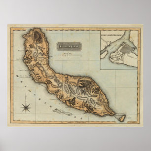 Póster Mapa de Curazao de época (1823)