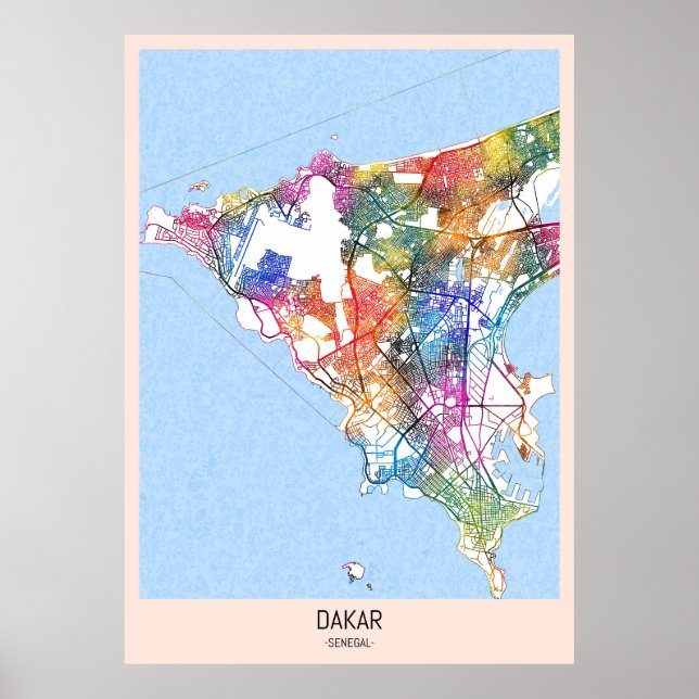 Póster Mapa de Dakar en Senegal (Frente)