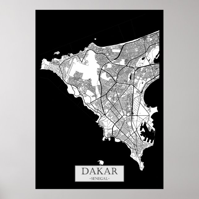 Póster Mapa de Dakar Senegal (Frente)