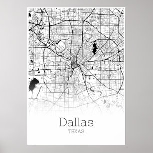 Póster Mapa de Dallas - Tejas - poster del mapa de la
