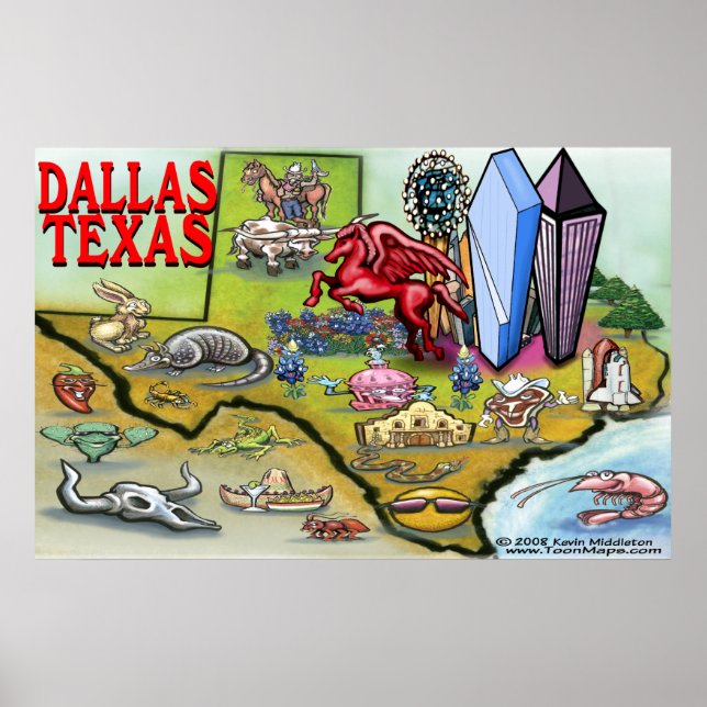 Póster Mapa de Dallas TEXAS (Frente)