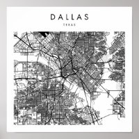 Mapa de Dallas Texas Minimal Modern Street Map