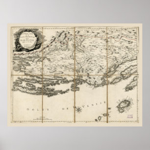 Póster Mapa de Dalmacia, Costa de Croacia e Islas (1780)