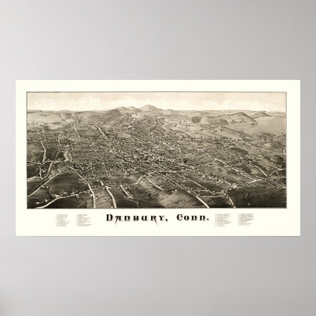 Póster Mapa de Danbury, Connecticut de 1876 (Frente)