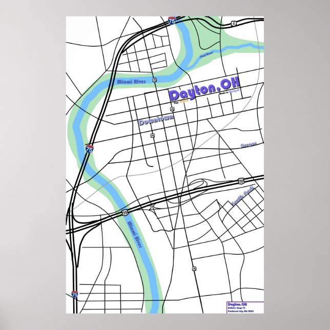 Póster Mapa de Dayton OH (Frente)