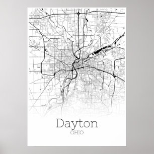 Póster Mapa de Dayton - Ohio - Poster del Mapa de la Ciud