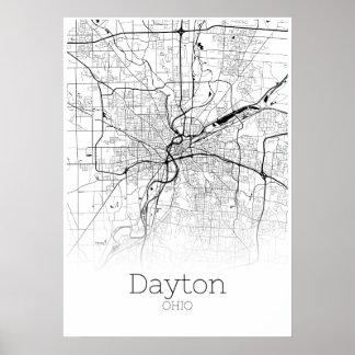 Póster Mapa de Dayton - Ohio - Poster del Mapa de la Ciud