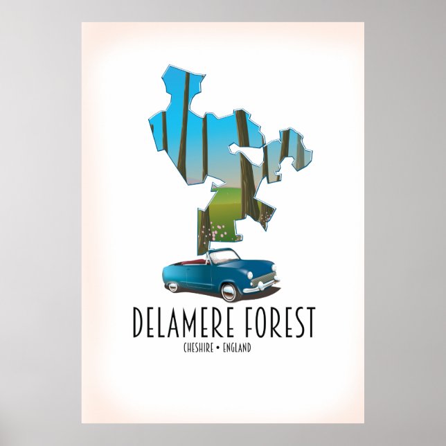 Póster Mapa de Delamere Forest Cheshire England (Frente)
