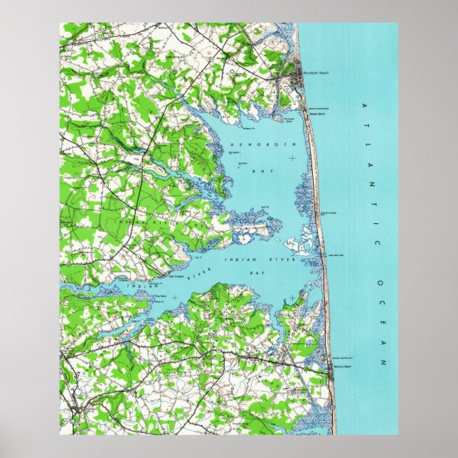 Póster Mapa de Delaware Beach y Bethany Beach (1938) (Frente)