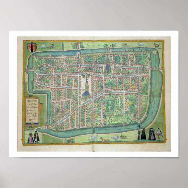 Póster Mapa de Delft, de 'Civitates Orbis Terrarum' por G (Frente)