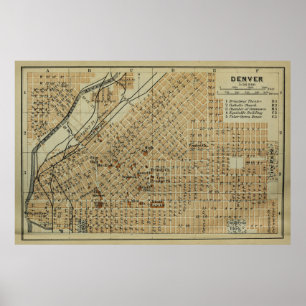 Póster Mapa de Denver Colorado (1904)