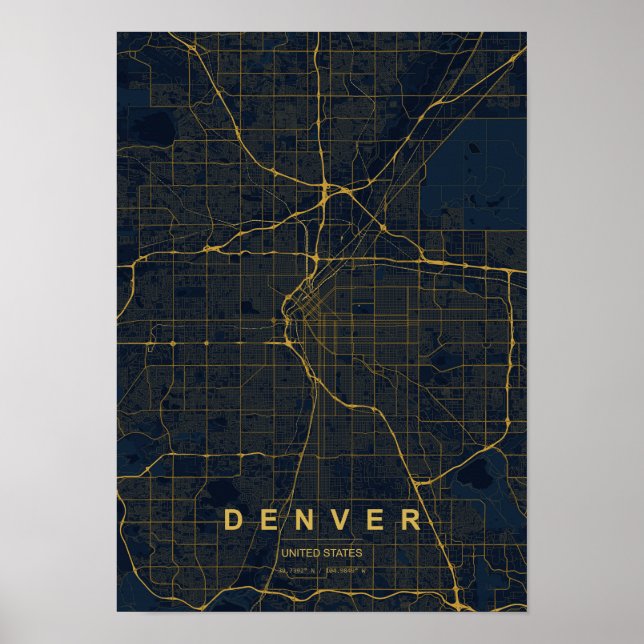 Póster Mapa de Denver Colorado con Estilo  (Frente)