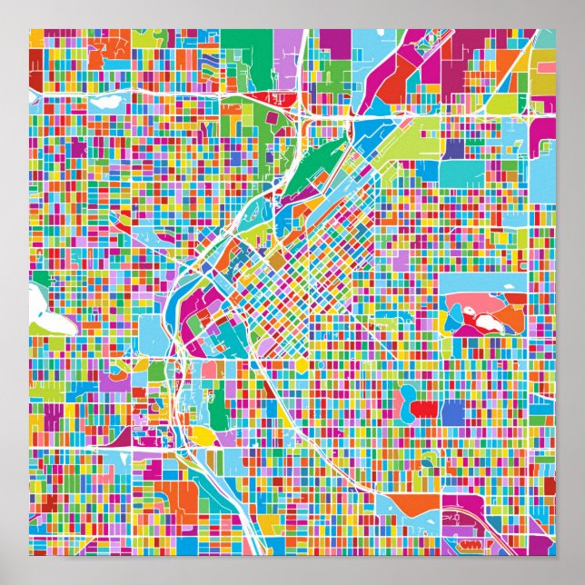 Póster Mapa de Denver colorido (Frente)