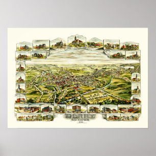 Póster Mapa de Derry, New Hampshire de 1898