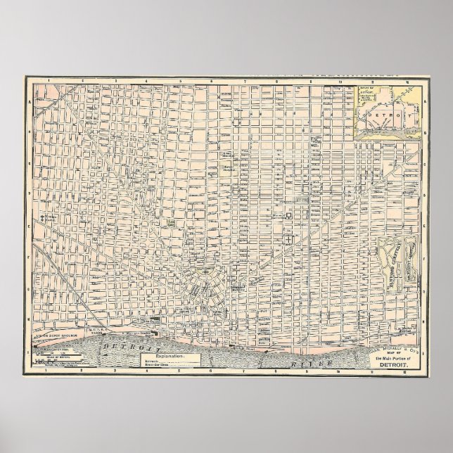Póster Mapa de Detroit de 1895 (Frente)